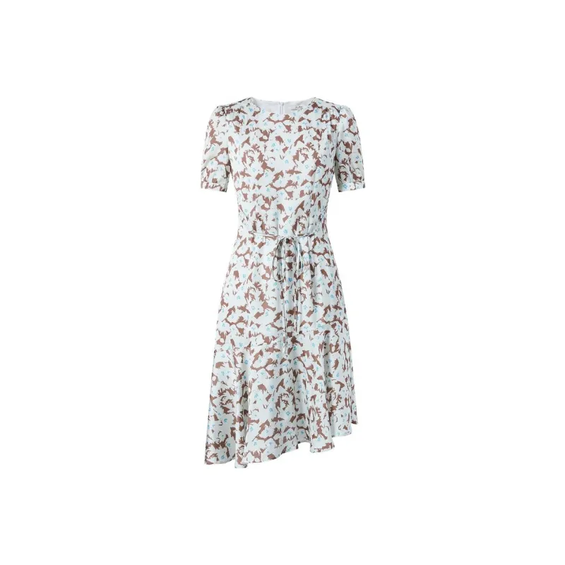 JZ. ANNAKRO Short Sleeved Dress Women's Floral Coffee-0