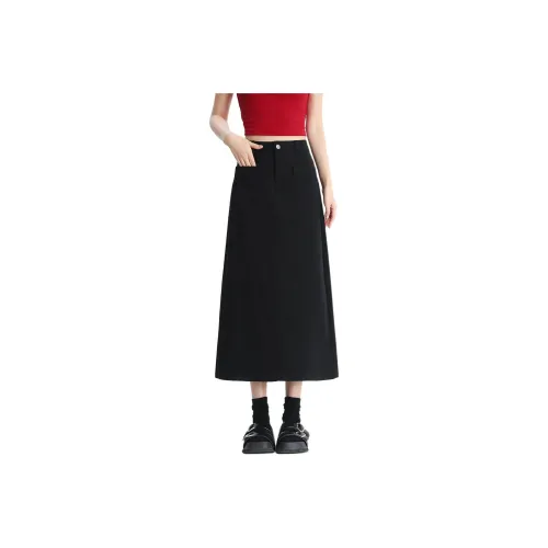 Tonlion Denim Long Skirts Women's Black