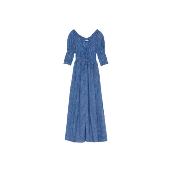 DOEN ISCHIA DRESS Short Sleeved Dress Women's Blue Plaid