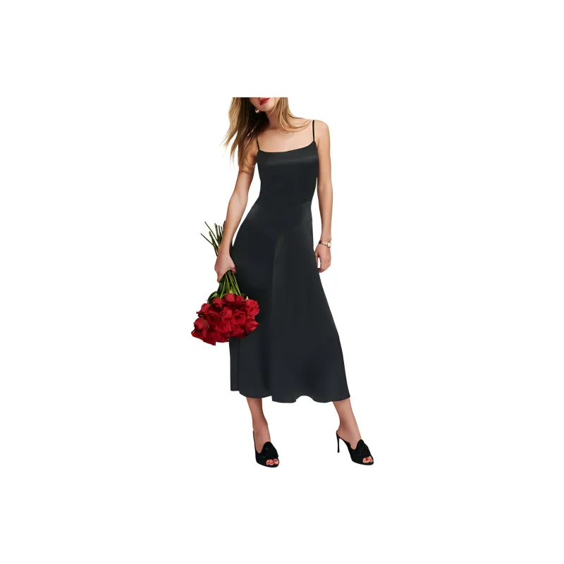 REFORMATION Mattea Silk Dress Slip Dresses Women's Black-0