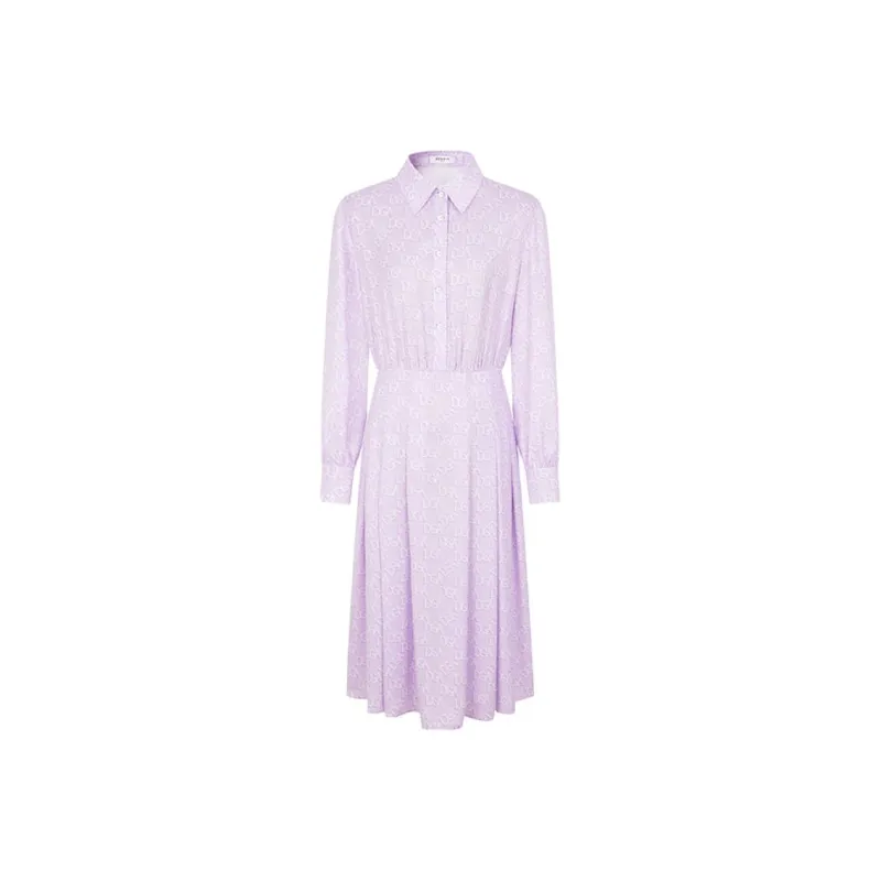 DEGAIA Long Sleeved Dress Women's Light Purple Letter-0