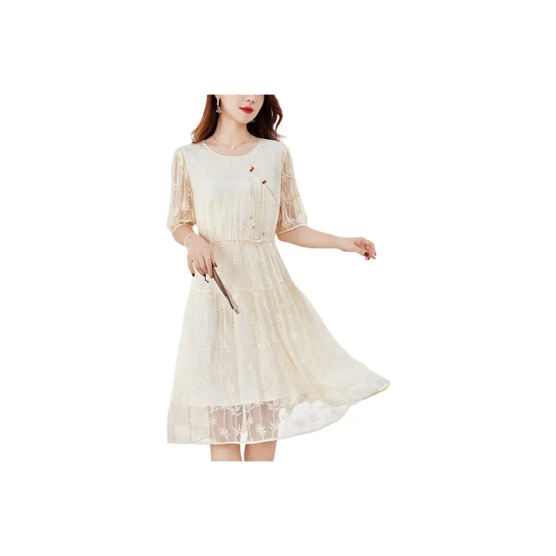 Ink Beauty Short Sleeved Dresses Women's Apricot-0