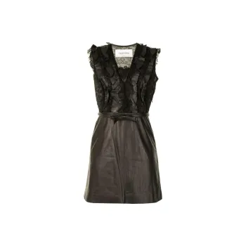 Valentino Garavani Pre-Owned Ruffled Detailing Sleeveless Leather Dress