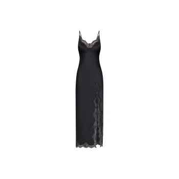 SKIMS WOVEN SHINE LACE LONG DRESS Slip Dresses Women's ONYX/Onyx