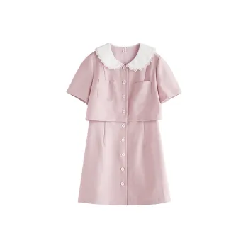 Initial Language Short-Sleeved Dresses Women's Pink