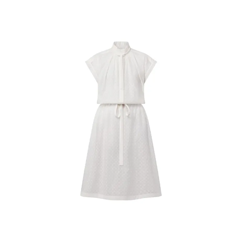 Lv Monogram Fil Coupé Lavaliere Collar Dress-0