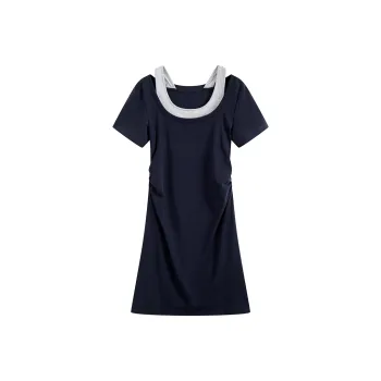 HANDAIWEI Short Sleeved Dress Women's Navy Blue