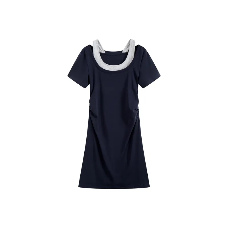 HANDAIWEI Short Sleeved Dress Women's Navy Blue-0