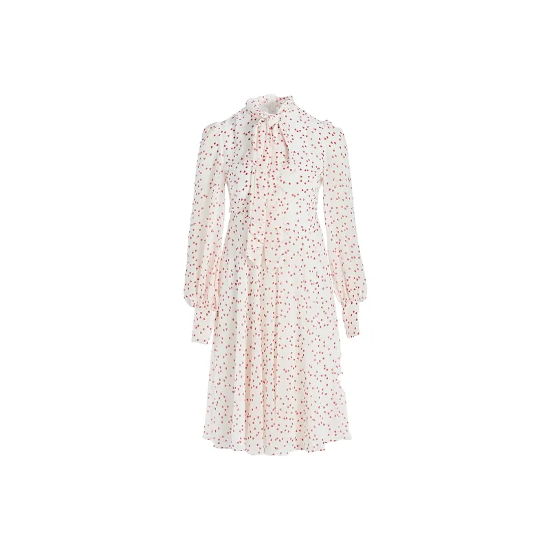 Marie Elie Long Sleeved Dresses Women's White Base Pattern-0