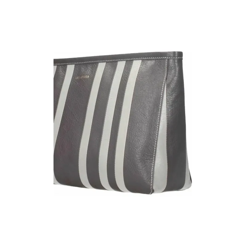 Balenciaga Barbes Leather Clutch Women's Light Gray-3