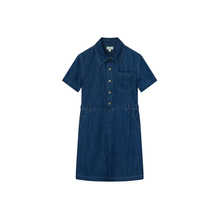 E.land Short Sleeved Dress Women's Denim 55Indigo-0