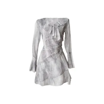 AFGGD Long Sleeved Dresses Women's Gray