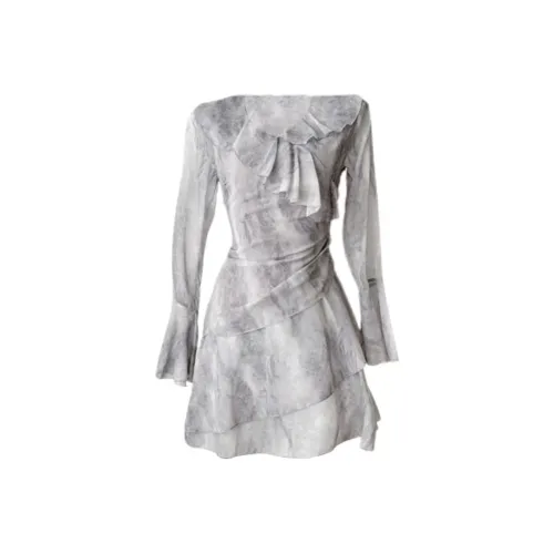 AFGGD Long Sleeved Dresses Women's Gray