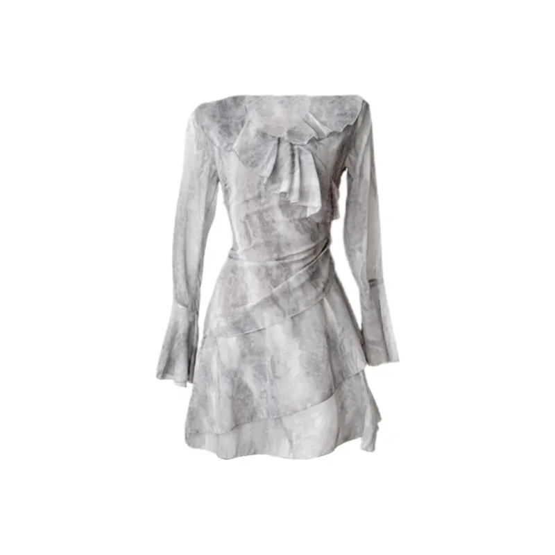 AFGGD Long-Sleeved Dresses Women's Gray-0