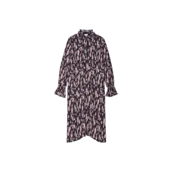 GANNI Floral Printed Pleated Georgette Midi Dress