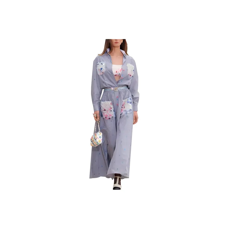 CHANEL SS23 Long-Sleeved Dresses Women's Blue-0