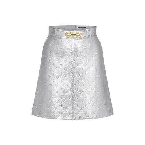LOUIS VUITTON New Quarterly Products Of LV Leather Short Skirts Women's Silver