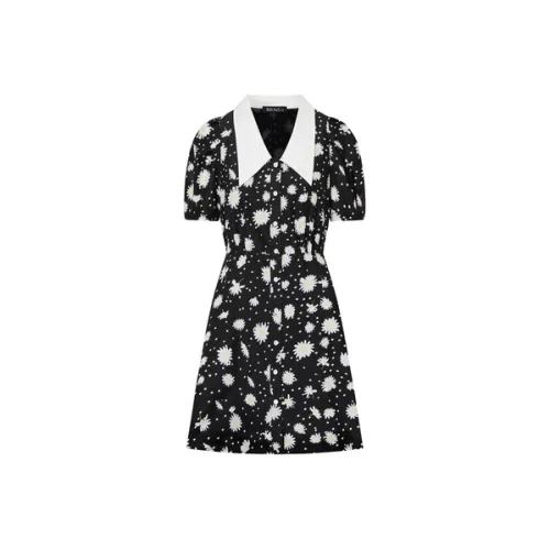 MO&CO Long Sleeved Dresses Women's Black With White Multicolor