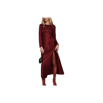 REFORMATION Naila Satin Dress Long-Sleeved Dresses Women's Base Candy Red