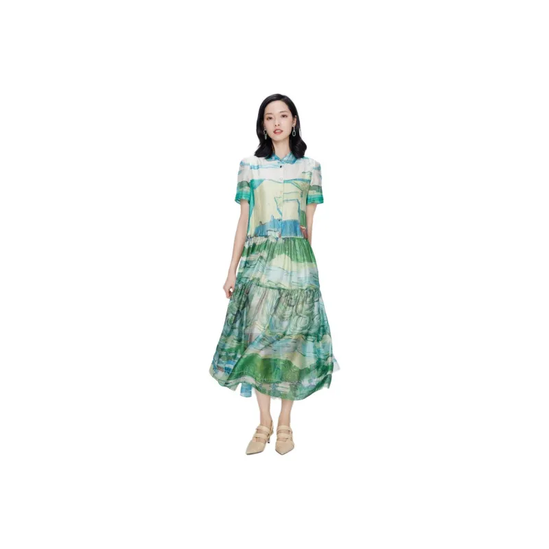 BBLLUUEE Short Sleeved Dress Women's Turquoise Green-0
