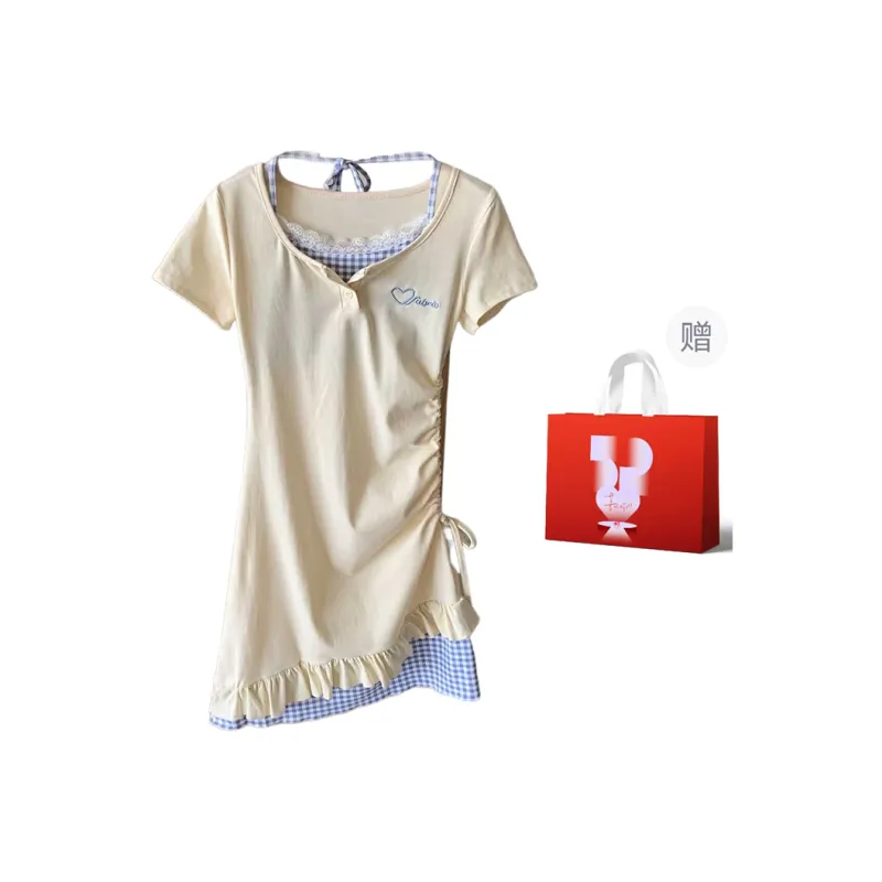 GLEE DIARY Short Sleeved Dress Women's Yellow-5