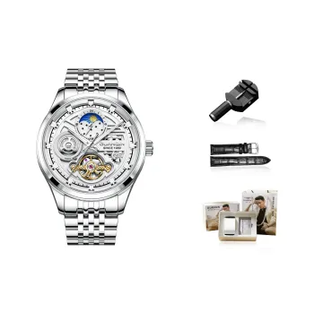 GUANQIN Star Gazer Collection Automatic Mechanical Movement Stainless Steel Watchband Watch Men's Watches Silver Dial