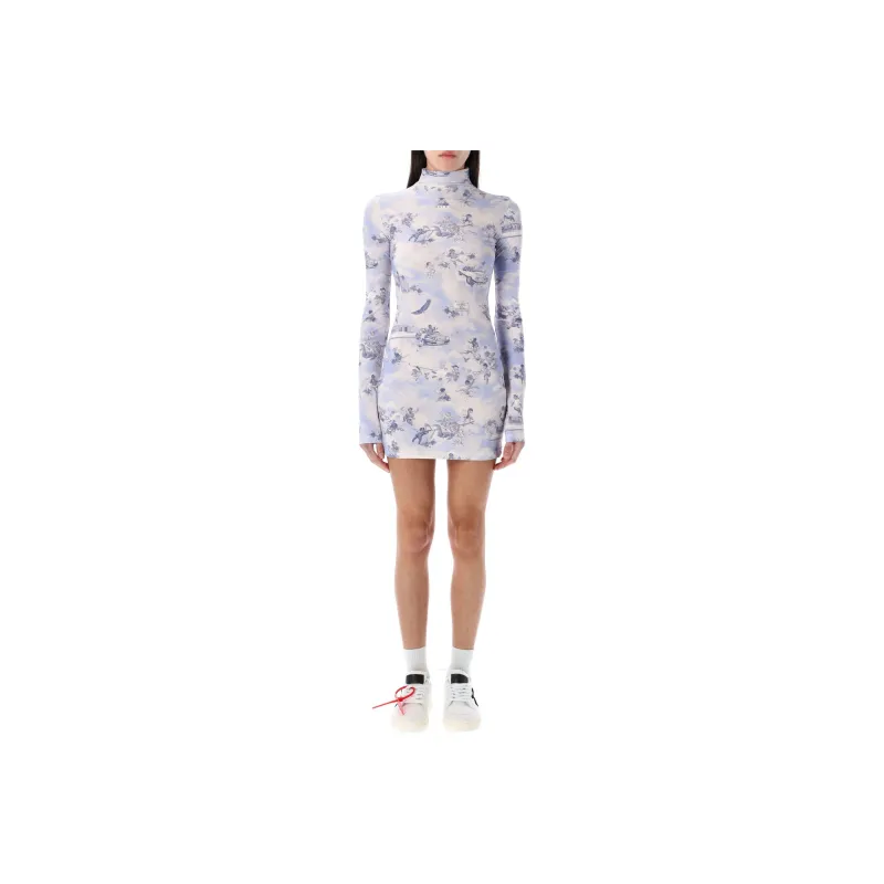 OFF WHITE All Over Printed High Nek Mini Dress-0