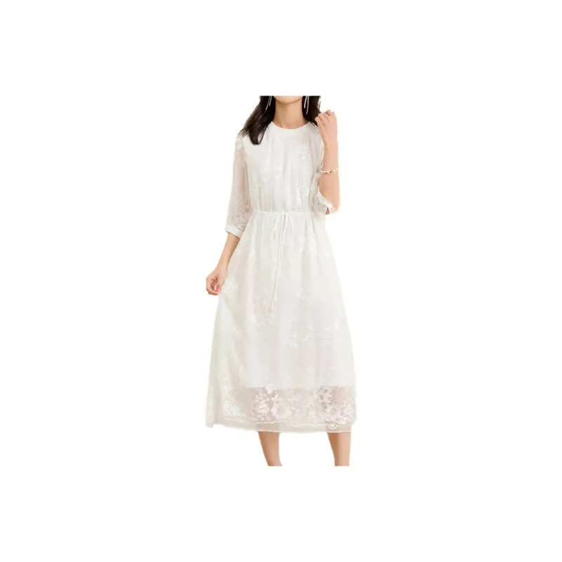JINJU Short Sleeved Dress Women's White-0