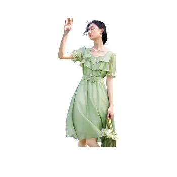 XIANGYING Short-Sleeved Dresses Women's Green