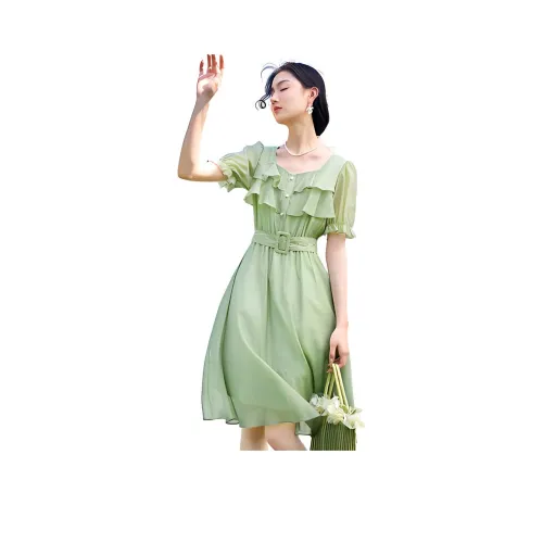 XIANGYING Short-Sleeved Dresses Women's Green