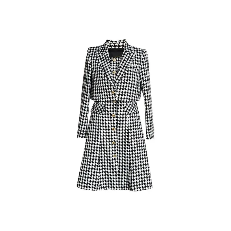 ROEYSHOUSE Long Sleeved Dresses Women's Houndstooth-0