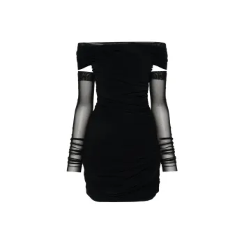 PHILOSOPHY DI LORENZO SERAFINI Bardot Neck Draped Mesh Mini Dress