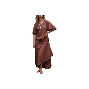 FREE PEOPLE Brentwood Maxi Short-Sleeved Dresses Women's Cacao/Cocoa