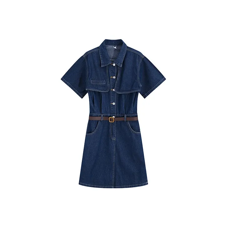 Garbege Short Sleeved Dresses Women's Dark Blue-0