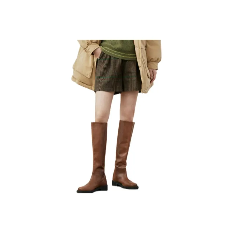 Inman Casual Shorts Women's Green Coffee Plaid-0