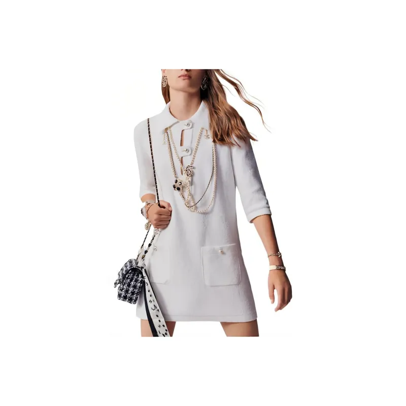 CHANEL SS23 Long-Sleeved Dresses Women's White-0