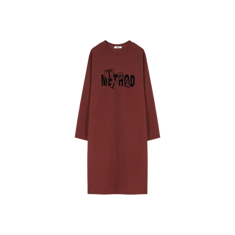 【dme】 Long Sleeved Dress Women's Dark Red-0