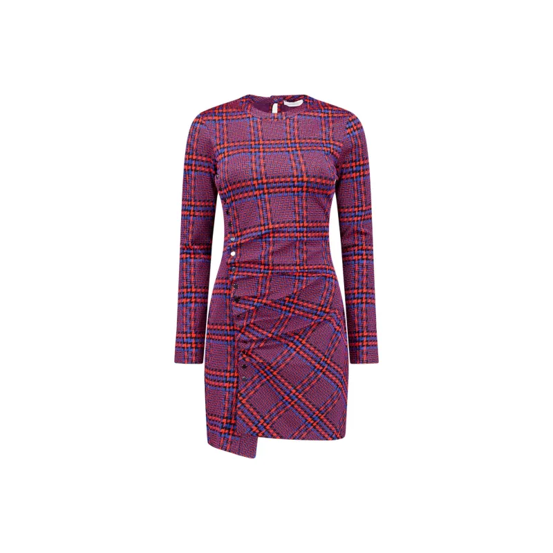 Rabanne Plaid Long Sleeve Dress 'Red/Blue'-0
