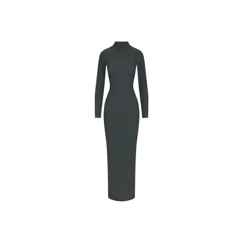 SKIMS SOFT LOUNGE TURTLENECK LONG DRESS Long-Sleeved Dresses Women's DEEP SEA/Deep Sea Color