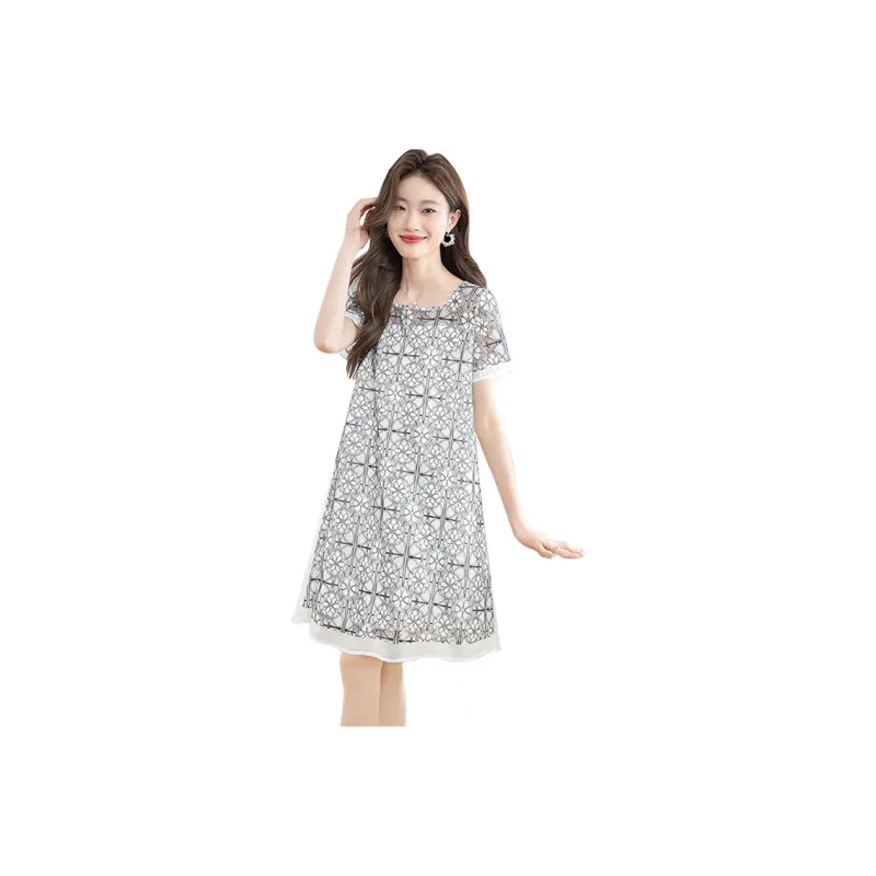 Cypress House Short-Sleeved Dresses Women's White Base Black Floral-0