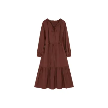 Mo Han Yi Mei Long Sleeved Dresses Women's Vintage Red