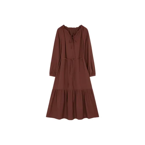 Mo Han Yi Mei Long Sleeved Dresses Women's Vintage Red
