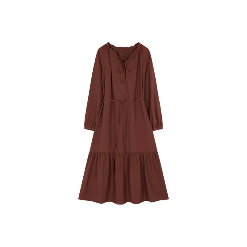 Mo Han Yi Mei Long Sleeved Dresses Women's Vintage Red-0