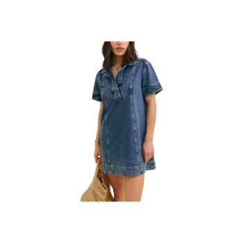 REFORMATION Clark Denim Mini Dress Short Sleeved Dress Women's Blue