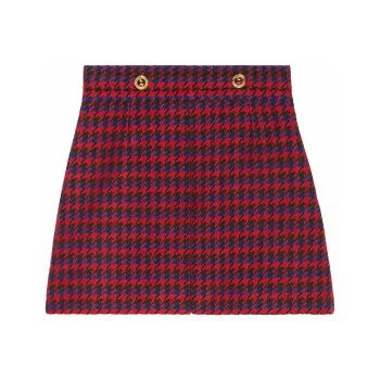 GUCCI Houndstooth Pleated Mini Skirt Blue