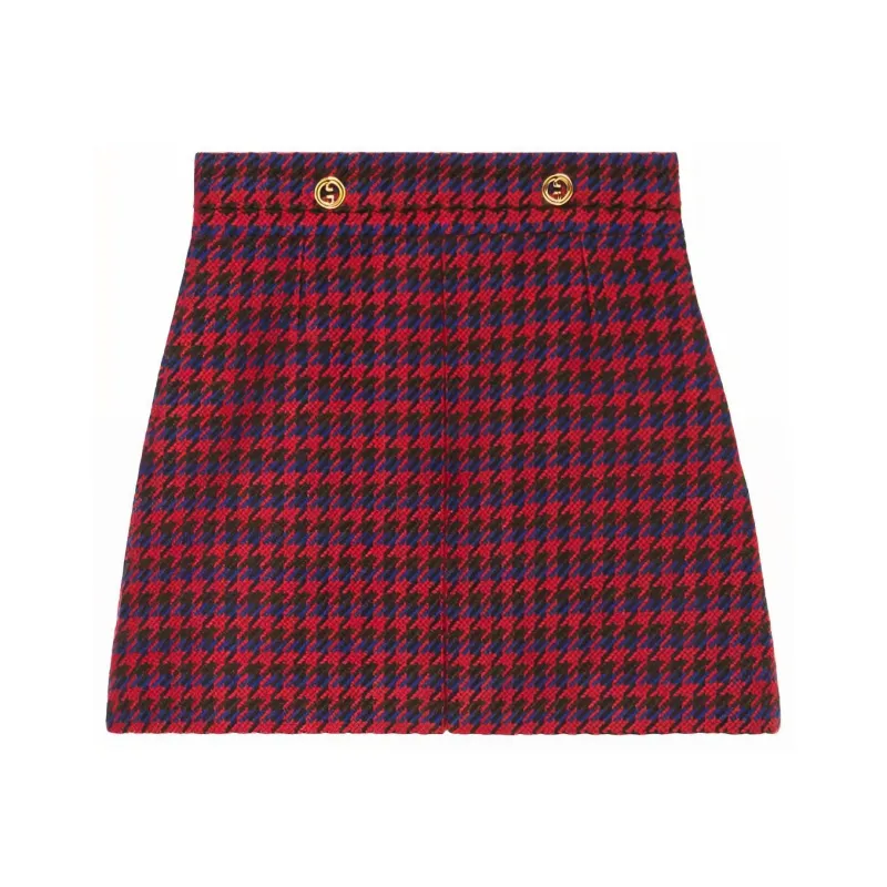 GUCCI Houndstooth Pleated Mini Skirt Blue-0