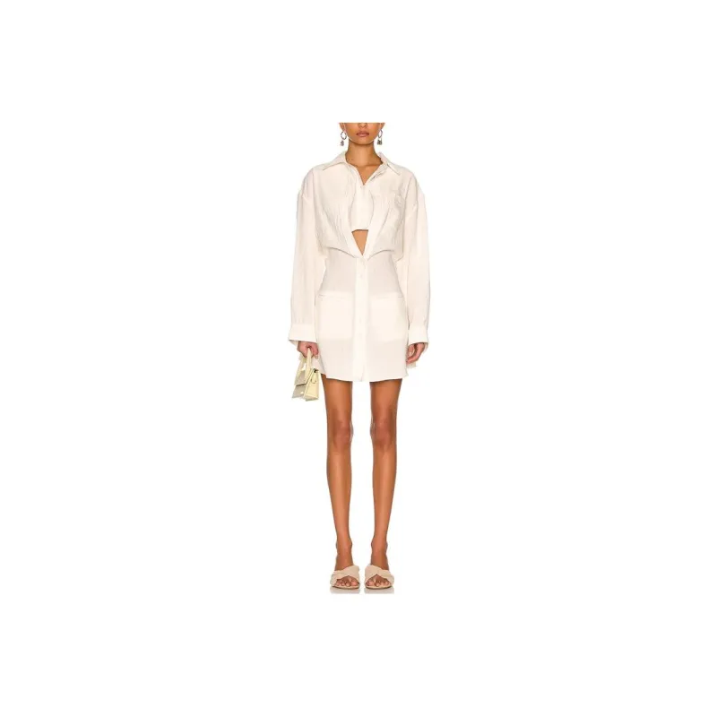 Jacquemus Long-Sleeved Dresses Women's Gray White-0