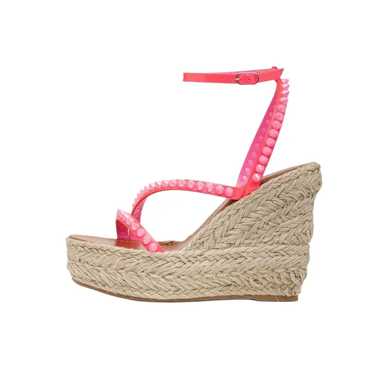 CL LUBOTING Mafaldina Zeppa One Strap Sandals 12cm Women's Pink-0