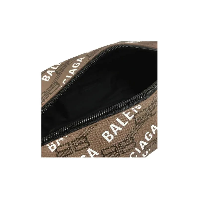 Balenciaga Coated Canvas Toiletry Bag Men's Brown & Black-4