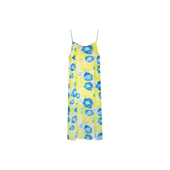 GANNI Printed Mesh Slip Dress 'Strong Blue'